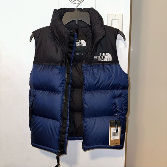 NWT XS The North Face Retro Nuptse 700 Puffer Vest - Summit Navy Blue and Black - Picture 1 of 16